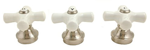 Porcelain Handle (3 Pieces) Fits Delta or Peerless 3-handle Shower Valve, Satin Nickel Finish - By PlumbUSA 32337snx3