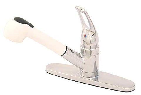 Single-Control Pullout Spray Kitchen Sink Faucet, Chrome/White Finish