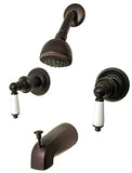 8" Two-handle Tub and Shower Faucets, Washerless, Quarter-turn Porcelain Handle - PlumbUSA