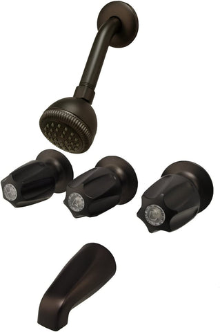 Gerber 87-215 Old Style Shower 3-Handle Trim Kit, for Gerber, Oil Rubbed Bronze Finish, With 2.5" Shower Head, 1-Kit - By Plumb USA