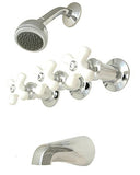 Trim Kit for Porcelain 3-handle Shower Valve, Fit Price Pfister Compression Stem Shower, Chrome Finish -By Plumb USA