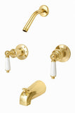 Trim Kit for 2-handle Shower Valve, Porcelain Lever Handle, No Shower Head, Fit Price Pfister Compression Stem Showers - By PlumbUSA Polish Brass Finish