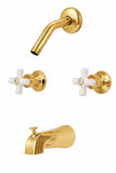 Trim Kit for 2-handle Tub & Shower Valve, Fit Price Pfister Compression Stem Showers, Polish Brass Finish -By PlumbUSA