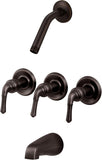 Trim Kit for Delta, Peerless 3-handle Washerless Cartridge Shower Valve NO Shower Head, Matte Black Finish, With Metal Lever Handles - By PlumbUSA