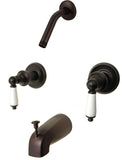 Trim Kit for Delta, Peerless 2-handle Washerless Cartridge Shower Valve, Oil Rubbed Bronze Finish, With Porcelain Lever Handles and 2 1/2"-face Showerhead - By PlumbUSA