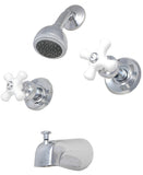 Trim Kit for Delta, Peerless 2-handle Washerless Cartridge Shower Valve, Chrome Plated, With Porcelain Cross Handles and 2 1/2"-face Showerhead - By PlumbUSA