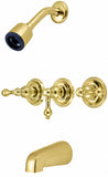 8" Three-handle Tub and Shower Valves Faucets, Polish Brass Finish - By Plumb USA