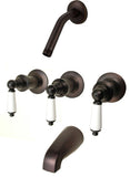 Trim Kit for 3-handle Shower Valve w. Porcelain Lever Handle, No Shower Head Fit Price Pfister Compression Stem Shower, Oil Rubbed Bronze Finish - By PlumbUSA