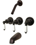 Trim Kit for Delta, Peerless 3-handle Washerless Cartridge Shower Valve, Oil Rubbed Bronze Finish, With Porcelain Lever Handles and 2 1/2"-face Showerhead - By PlumbUSA