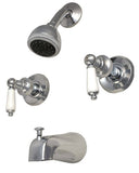 Trim Kit for 2-handle Shower Valve Porcelain Lever Handle, Fit Price Pfister Compression Stem Showers -By PlumbUSA Satin Nickel Finish