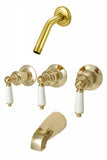Trim Kit for 3-handle Shower Valve Porcelain Lever Handle, No Shower Head Fit Price Pfister Compression Stem Shower, By PlumbUSA Polish Brass Finish