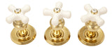 Shower Trim Kit. Fits 3-handle Shower Valve, Fits Delta Washerless Shower, Polish Brass Finish, with Porcelain Cross Handles -By Plumb USA