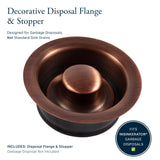 Sinkology SinkSense Kitchen Sink Disposal Flange with Stopper, Antique Copper, Solid Brass, Fits Standard 3.5 Inch Drain, Garbage Disposal Compatible