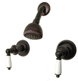 8" Two-handle Shower Only Faucets, Oil Rubbed Bronze Finish, Washerless, Porcelain Lever Handle By PlumbUSA 34589BOB