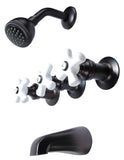 3-handle Tub & Shower Faucet, Oil Rubbed Bronze Finish, Porcelain Handle, Compression Stems - By Plumb USA
