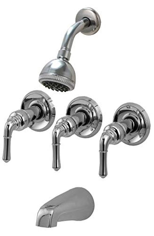 Trim Kit for Delta, Peerless 3-handle Washerless Cartridge Shower Valve, Chrome Plated, With Metal Lever Handles and 2 1/2"-face Showerhead - By PlumbUSA