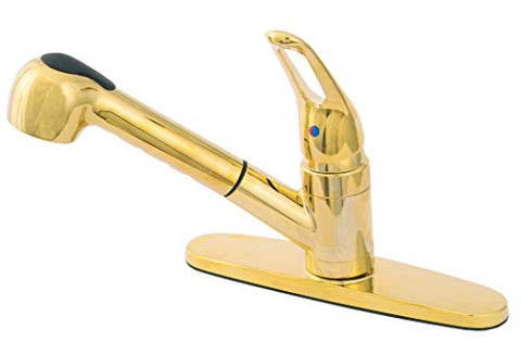 Single-Control Pullout Spray Kitchen Sink Faucet, Polish Brass Finish