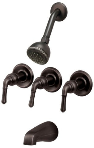 Trim Kit for Delta, Peerless 3-handle Washerless Cartridge Shower Valve, Oil Rubbed Bronze Finish, With Metal Lever Handles and 2 1/2"-face Showerhead - By PlumbUSA