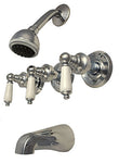 8" Three-handle Tub and Shower Faucets, Washerless, Quarter-turn Porcelain Handle - By PlumbUSA