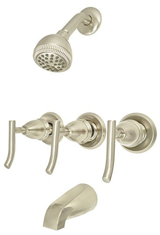 8" Three-handle Tub & Shower Faucet, Verdi Series, Satin Nickel Bronze Finish, Washerless, Verdi Series