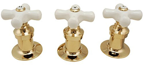 Porcelain Handles and Flanges (3 Pieces Each) Fits Price Pfister Shower Faucet with 12 Spline, Polish Brass Finish - By PlumbUSA