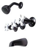 3-handle Tub & Shower Faucet, Oil Rubbed Bronze Finish, Porcelain Handle, Compression Stems