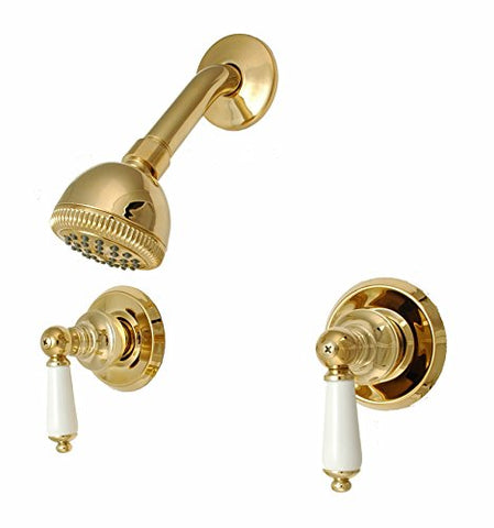 8" Two-handle Shower Only Faucets, Polish Brass Finish, Washerless, Porcelain Lever Handle