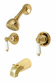 8" Two-handle Tub and Shower Faucets, Washerless, Quarter-turn Porcelain Handle - PlumbUSA