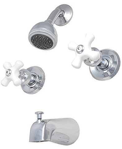 8" Two-way Tub & Shower Valves, With Washerless Cartridges, Porcelain Cross Handle, Chrome Finish