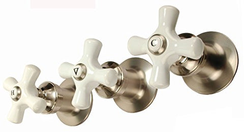 Trim Kit - Porcelain Handles and Flanges (3 Pieces Each) Fits Price Pfister Shower Faucet with 12 Spline, Satin Nickel Finish - By Plumb USA