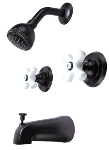 8" Two-handle Tub and Shower Faucets, Oil Rubbed Bronze Finish, Washerless, Porcelain Cross Handle