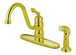 8" 1-Handle Kitchen Deck Faucet, Brass Built, Polish BrassFinish, with Sprayer