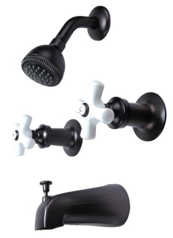 Two-handle Tub & Shower Faucet, Oil Rubbed Bronze Finish, Porcelain Handle, Compression Stems - By Plumb USA