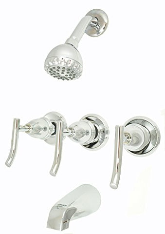 8" Three-handle Tub & Shower Faucet, Verdi Series, Chrome Finish, Washerless, Verdi Series