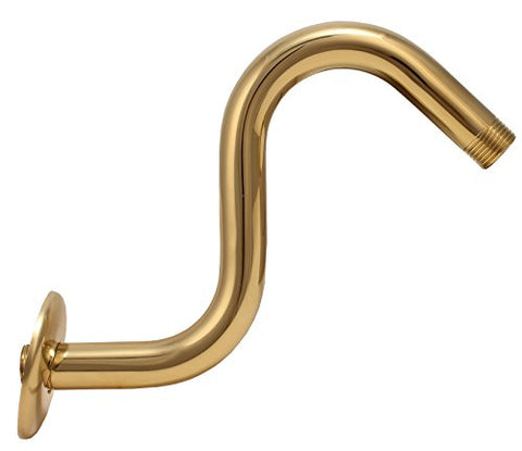Plumb USA S-Style Shower Arms High Rise Shower Arm, Polish Brass Finish, with Flanges, Raise up 4"