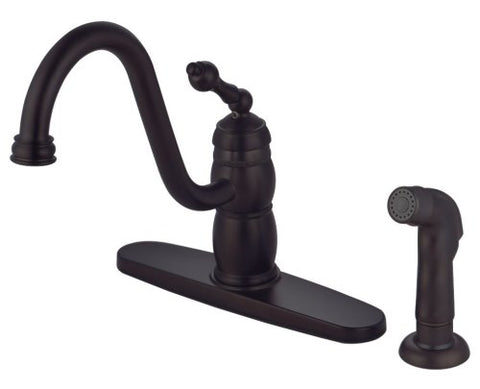 8" 1-Handle Kitchen Deck Faucet, Brass Built, Oil Rubbed Bronze Finish, with Sprayer