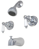 8" Two-handle Tub and Shower Faucets, Washerless, Quarter-turn Porcelain Handle - PlumbUSA