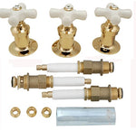 Re-modeling Kit, Fit Price Pfister Shower, with Porcelain Cross Handles, Polish Brass Finish - By PlumbUSA